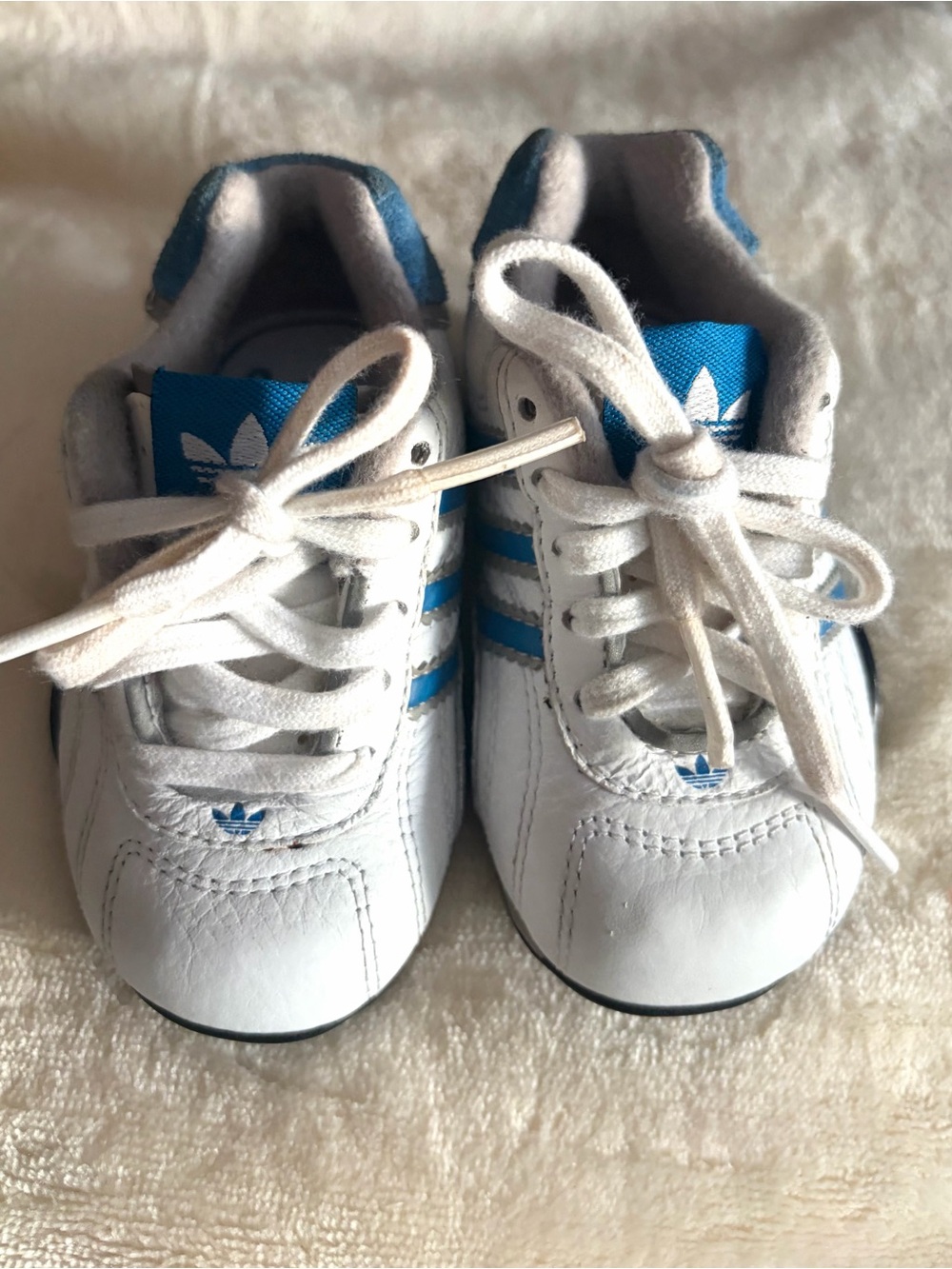 adidas White and Blue Kids Lace-Up Sneakers